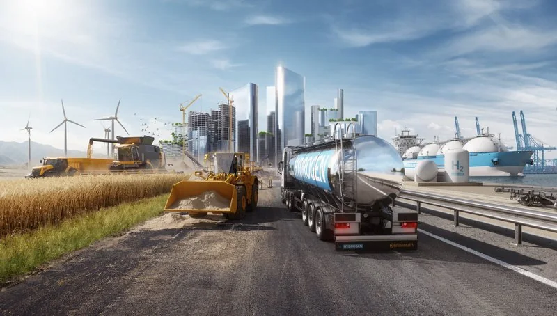 Continental-Darstellung der bedienten Märkte: Wasserstofftransport, Baumaschinen, Windenergie und Hafenbetrieb